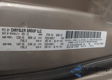 2013 Chrysler Town & Country Touring из США, поврежденный, VIN 2C4RC1BG2DR610346